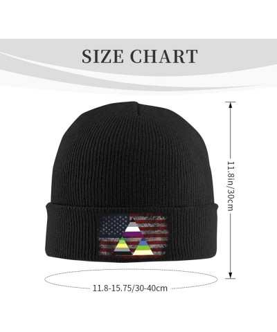 Asexual Aromantic Aplatonic Triangle Pride Flag Cozy Knitted Hat for Winter - Warm Comfort Black Black $13.54 Skullies & Beanies