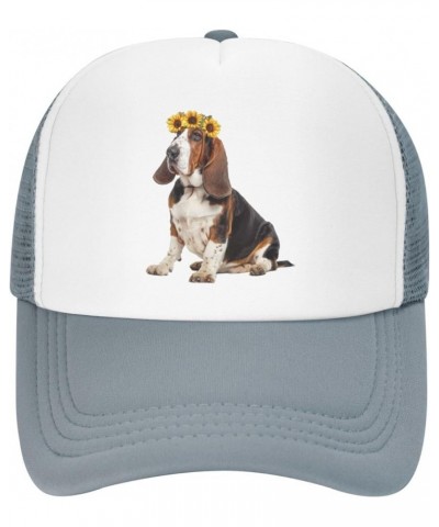 Basset Hound Dog wear Sunflower Mesh Baseball Cap, Floral Adjustable Trucker Hat Snapback Sun Hats for Men Women Gray $12.19 ...