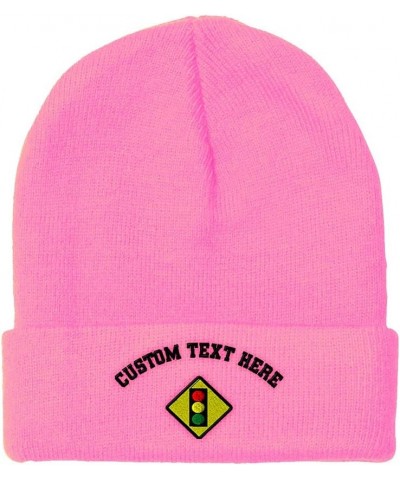 Beanies for Men Traffic Light Sign Embroidery Symbols Winter Hats for Women Acrylic Skull Cap 1 Size Soft Pink Personalized T...