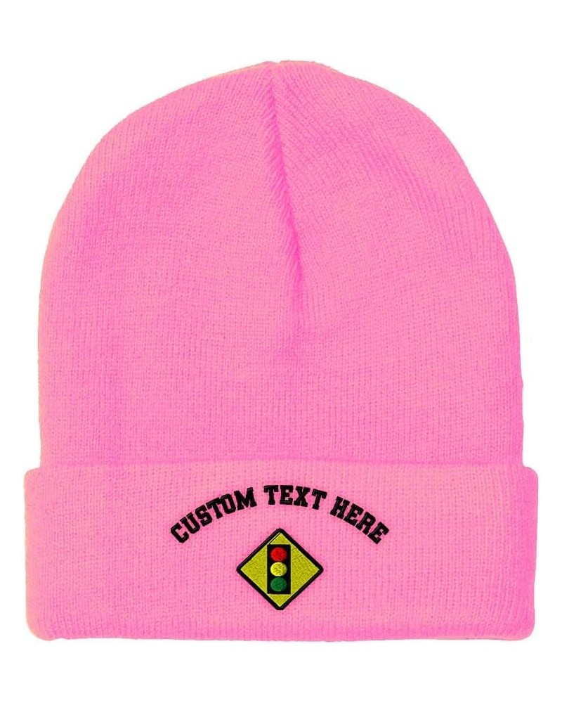 Beanies for Men Traffic Light Sign Embroidery Symbols Winter Hats for Women Acrylic Skull Cap 1 Size Soft Pink Personalized T...