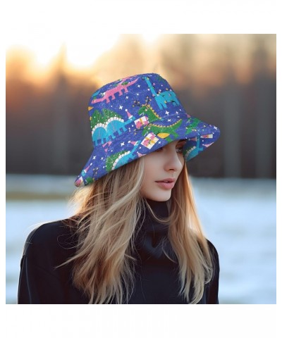 Funny Cartoon Dinosaurs Christmas Unisex Bucket Hat for Women Men Summer Sun Beach Fishing Cap with UV Protection Fisherman H...