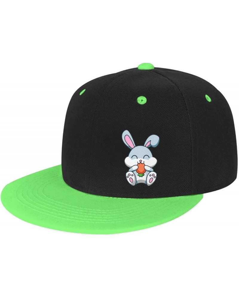 Bunny Eating Carrots Snapback Hat Flat Bill Hat Baseball Cap for Men Women Flat Brim Hats Green $13.18 Baseball Caps