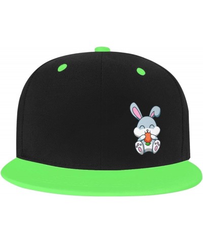 Bunny Eating Carrots Snapback Hat Flat Bill Hat Baseball Cap for Men Women Flat Brim Hats Green $13.18 Baseball Caps