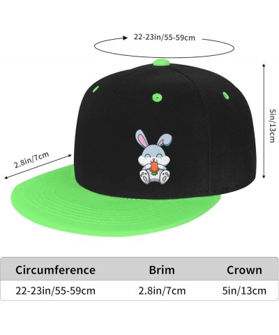 Bunny Eating Carrots Snapback Hat Flat Bill Hat Baseball Cap for Men Women Flat Brim Hats Green $13.18 Baseball Caps