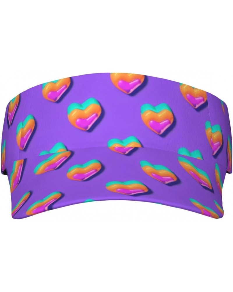 Colored Heart Jelly Sunshade Empty top hat, Breathable, Velcro Adjustable Cap, with Sweatband, no Blocking Sight, Tennis Ball...