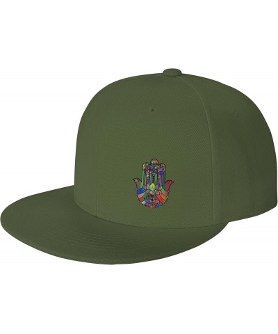 Flat Brim Cap Snapback Hat for Men - Hand of Fatima Hamsa Prints Adjustable Baseball Cap Green $10.19 Baseball Caps