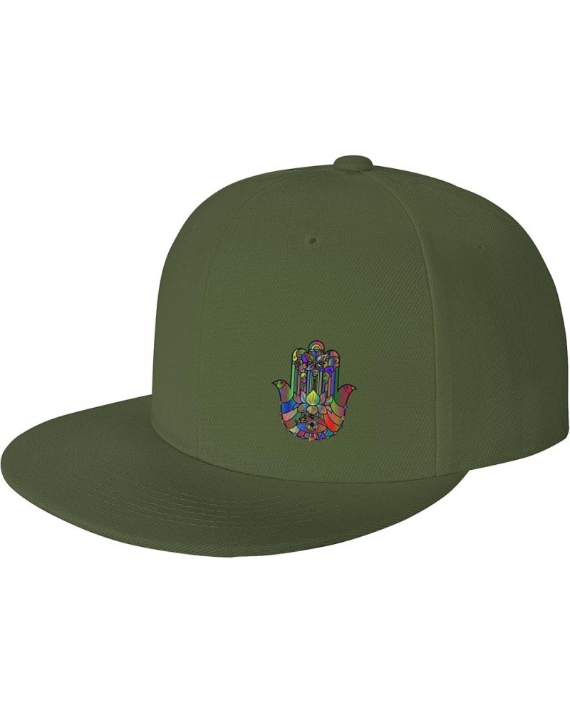 Flat Brim Cap Snapback Hat for Men - Hand of Fatima Hamsa Prints Adjustable Baseball Cap Green $10.19 Baseball Caps