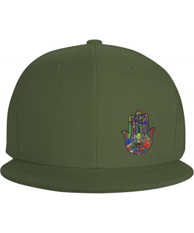 Flat Brim Cap Snapback Hat for Men - Hand of Fatima Hamsa Prints Adjustable Baseball Cap Green $10.19 Baseball Caps