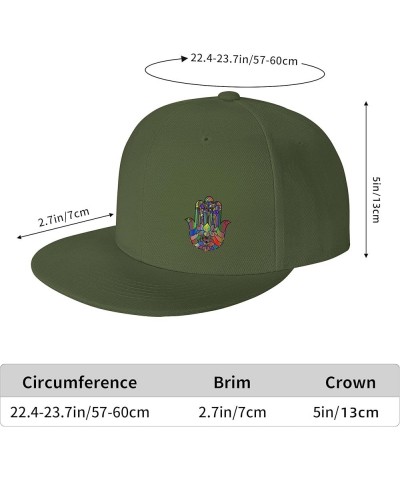 Flat Brim Cap Snapback Hat for Men - Hand of Fatima Hamsa Prints Adjustable Baseball Cap Green $10.19 Baseball Caps