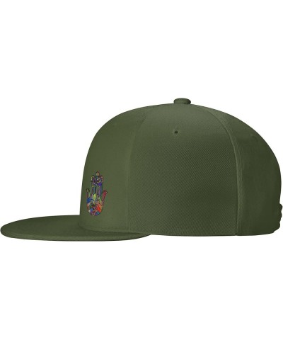 Flat Brim Cap Snapback Hat for Men - Hand of Fatima Hamsa Prints Adjustable Baseball Cap Green $10.19 Baseball Caps