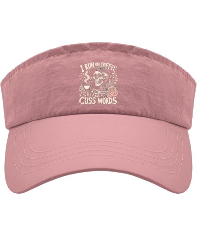 I Run on Coffee and Cuss Words Hats Visor Hat for Adult Running Hats Packable Ponytail Hats Pink $12.97 Visors