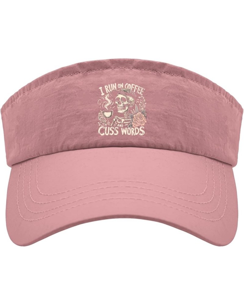 I Run on Coffee and Cuss Words Hats Visor Hat for Adult Running Hats Packable Ponytail Hats Pink $12.97 Visors