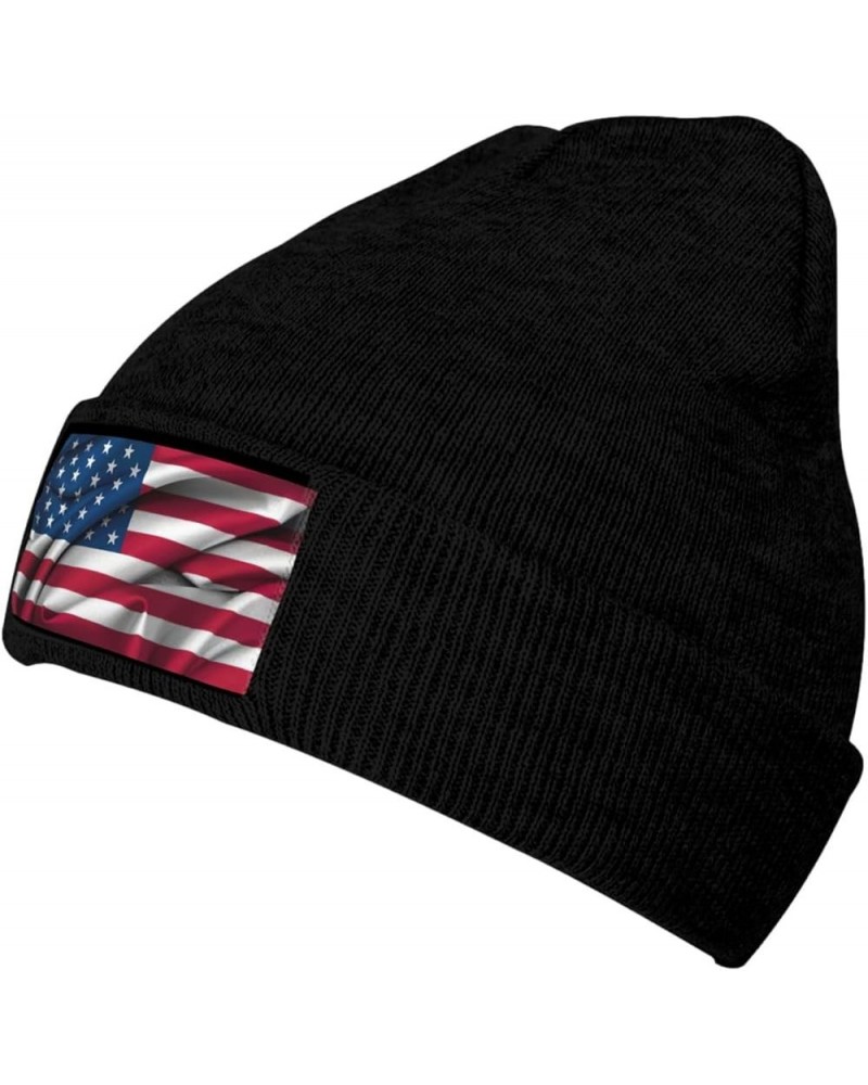 American Flag2 Print Knitted Hat Daily Soft, Warm Hat,Adult Beanie Hat, Elastic Brimless Cap Doudou Hat Black $11.89 Skullies...