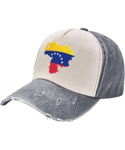 Flag of Venezuelan Map Baseball Caps for Men Or Women Washed Denim Cowboy Trucker Hat Dark Red Gray $17.01 Baseball Caps