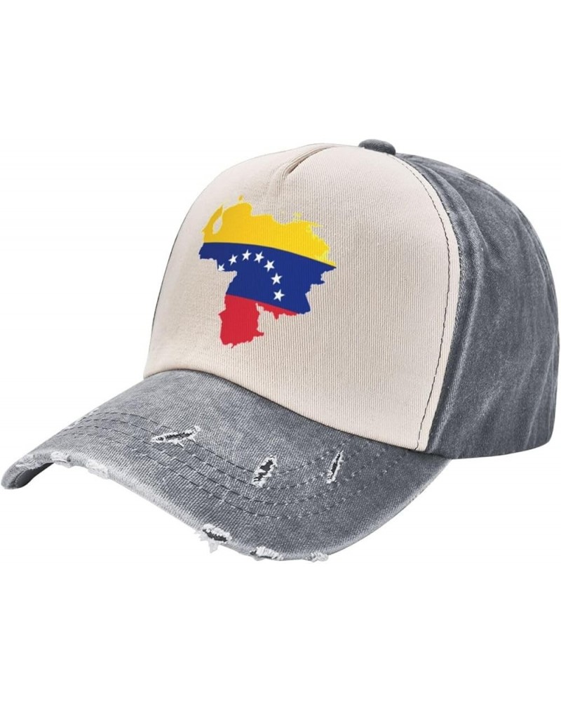 Flag of Venezuelan Map Baseball Caps for Men Or Women Washed Denim Cowboy Trucker Hat Dark Red Gray $17.01 Baseball Caps