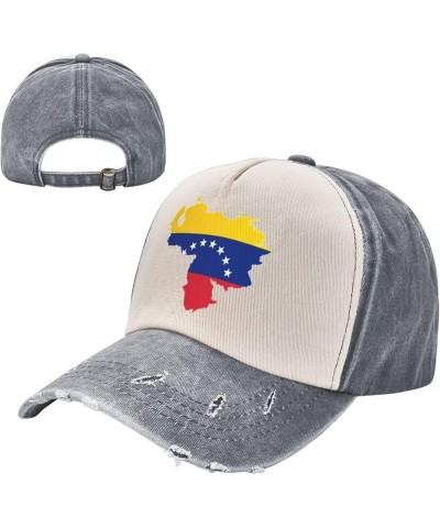 Flag of Venezuelan Map Baseball Caps for Men Or Women Washed Denim Cowboy Trucker Hat Dark Red Gray $17.01 Baseball Caps