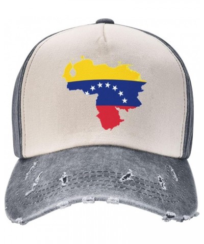 Flag of Venezuelan Map Baseball Caps for Men Or Women Washed Denim Cowboy Trucker Hat Dark Red Gray $17.01 Baseball Caps