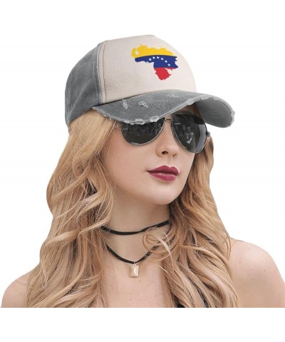 Flag of Venezuelan Map Baseball Caps for Men Or Women Washed Denim Cowboy Trucker Hat Dark Red Gray $17.01 Baseball Caps