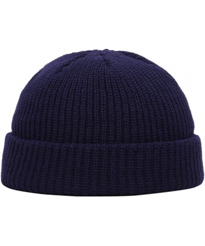 Knitted Fashion Hat Casual Hat Warm Unisex Solid Winter All- Thick Color Baseball Caps Flip Back Hats Navy-1 $9.85 Skullies &...