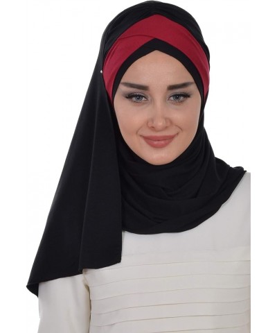 Jersey Shawl for Women 95% Cotton Wrap Modesty Turban Cap Scarf Black-dark Red $15.73 Scarves