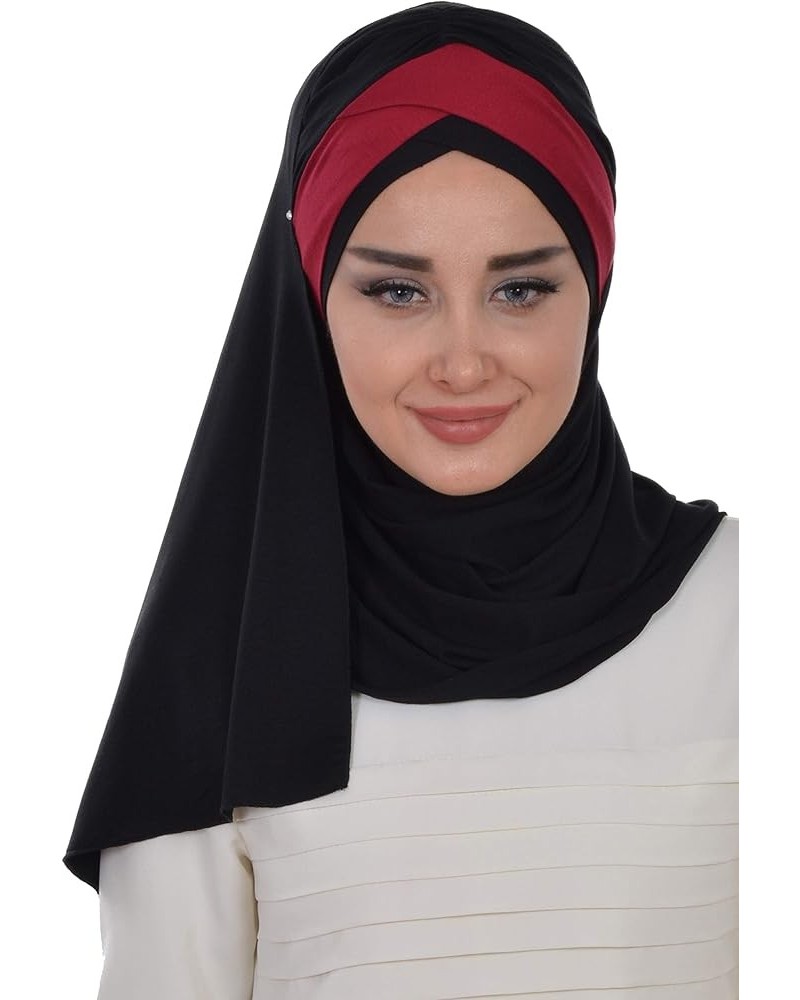 Jersey Shawl for Women 95% Cotton Wrap Modesty Turban Cap Scarf Black-dark Red $15.73 Scarves