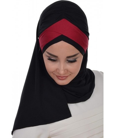 Jersey Shawl for Women 95% Cotton Wrap Modesty Turban Cap Scarf Black-dark Red $15.73 Scarves