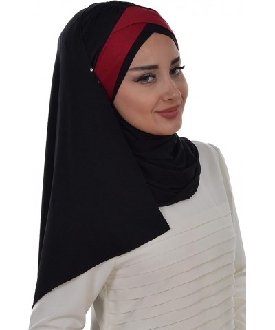 Jersey Shawl for Women 95% Cotton Wrap Modesty Turban Cap Scarf Black-dark Red $15.73 Scarves