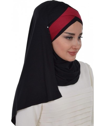 Jersey Shawl for Women 95% Cotton Wrap Modesty Turban Cap Scarf Black-dark Red $15.73 Scarves