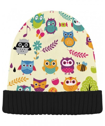 Funny Colorful Owls Winter Slouchy Beanie Hats for Men Women Lined Knit Warm Thick Binie Hat with Soft Velvet Cuffed Beanies ...