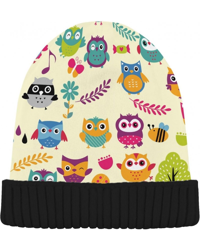 Funny Colorful Owls Winter Slouchy Beanie Hats for Men Women Lined Knit Warm Thick Binie Hat with Soft Velvet Cuffed Beanies ...