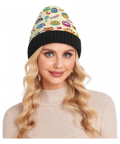 Funny Colorful Owls Winter Slouchy Beanie Hats for Men Women Lined Knit Warm Thick Binie Hat with Soft Velvet Cuffed Beanies ...