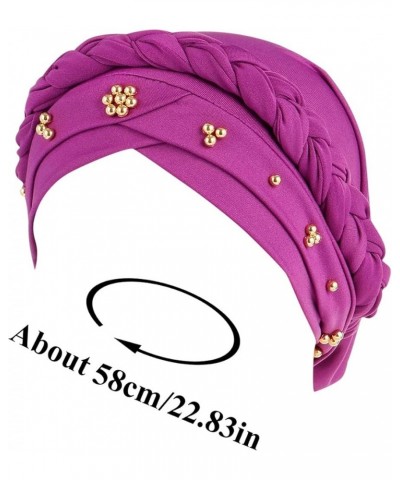 Braid Headband Head Scarf Hat for Women Headwear Turban Solid Color Elastic Headwrap Bonnet Hair Loss Hats Muslim Cap Q1-navy...