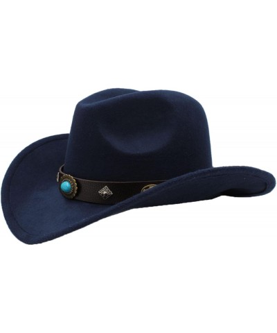 Western Cowgirl Hat Unisex Vintage Wool Felt Cowboy Hat for Men Roll-up Brim Outback Cowboy Cap Outdoor Sunshade Dark Blue $1...