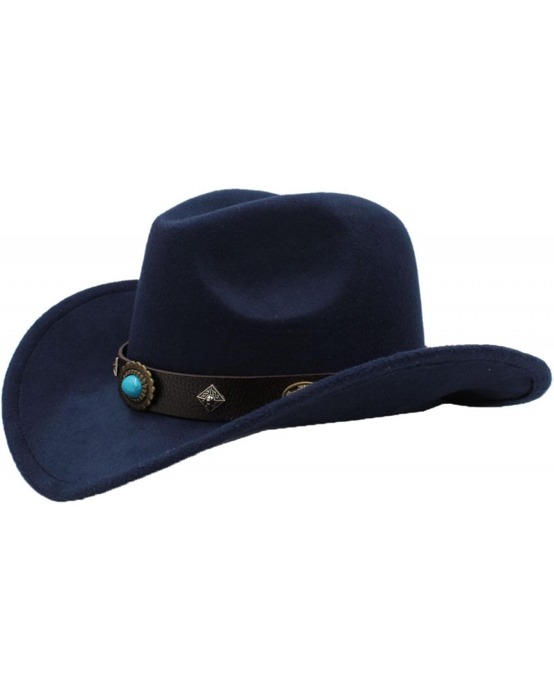 Western Cowgirl Hat Unisex Vintage Wool Felt Cowboy Hat for Men Roll-up Brim Outback Cowboy Cap Outdoor Sunshade Dark Blue $1...