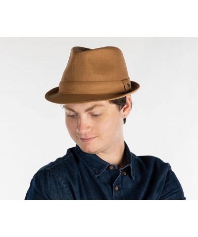 Mens Premium Wool Fedora Hat Structured Short Brim Classic Vintage Trilby Felt Teardrop Stetson Tan $14.70 Fedoras