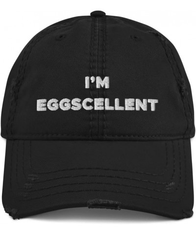 I'm Eggscellent Hat (Embroidered Distressed Dad Cap) Black $14.33 Baseball Caps