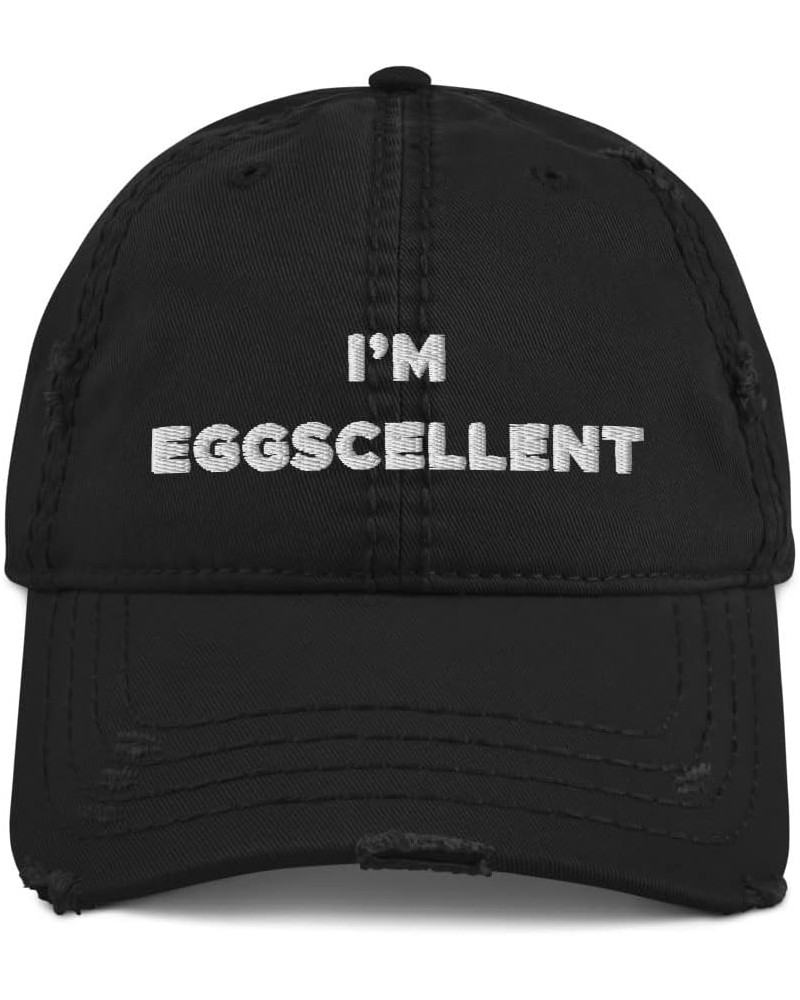 I'm Eggscellent Hat (Embroidered Distressed Dad Cap) Black $14.33 Baseball Caps