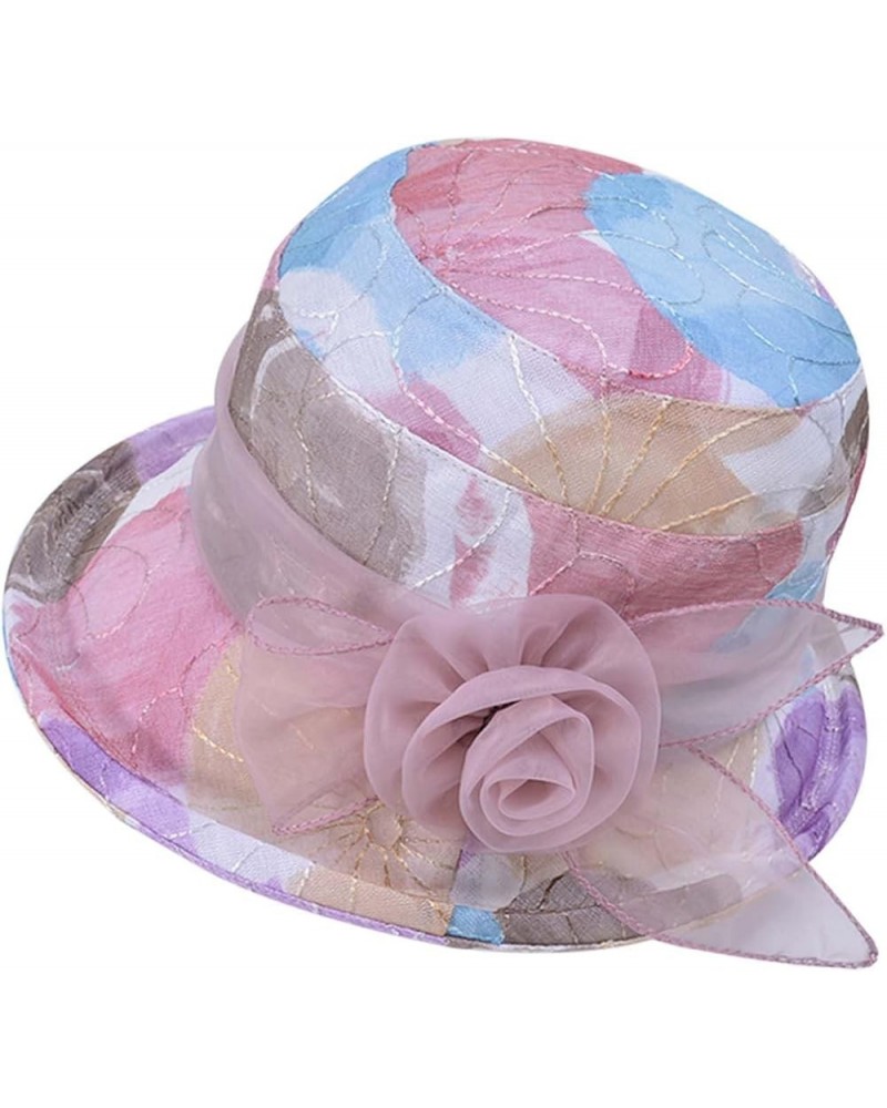 Trendy Womens Sun Hats Breathable Summer 2023 Flower Derdy Party Sun Protection Foldable Wide Brimmed Fashionable Pink $11.59...