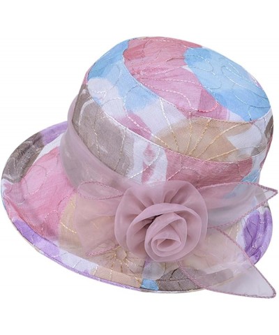 Trendy Womens Sun Hats Breathable Summer 2023 Flower Derdy Party Sun Protection Foldable Wide Brimmed Fashionable Pink $11.59...