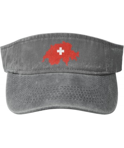 Switzerland Swiss Map Flag Sport Sun Visor Hats Cotton Ball Caps Empty Top Baseball Sun Cap for Men Women,Black Gray $9.97 Vi...