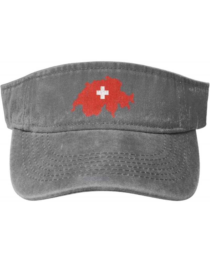 Switzerland Swiss Map Flag Sport Sun Visor Hats Cotton Ball Caps Empty Top Baseball Sun Cap for Men Women,Black Gray $9.97 Vi...