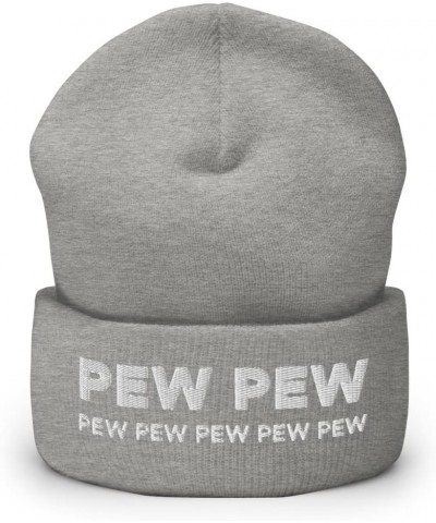 Pew Pew Hat (Embroidered Cuffed Beanie) Heather Grey $14.98 Skullies & Beanies