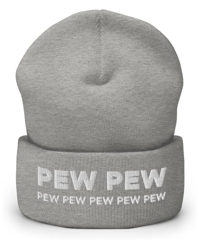 Pew Pew Hat (Embroidered Cuffed Beanie) Heather Grey $14.98 Skullies & Beanies