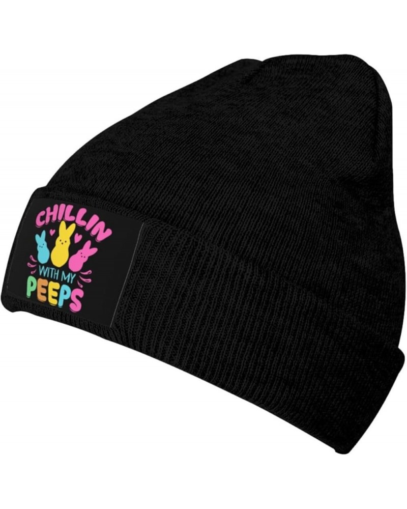 Chillin with My Peeps Beanie Hat for Men Women Knit Skull Cap Warm Hats Black Knitted Caps Black $10.01 Skullies & Beanies