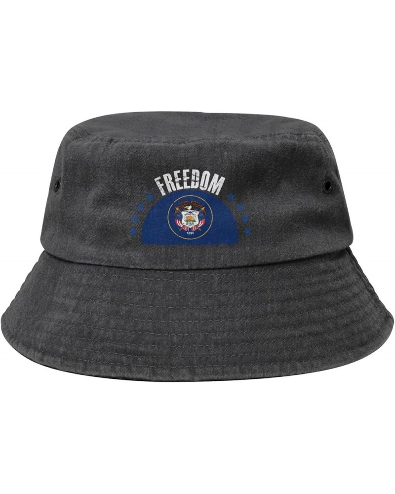 The Utah Flag and Freedom Bucket Hat for Men Women Outdoor Washed Cotton Sun Hats Travel Beach Hat Black $10.52 Bucket Hats