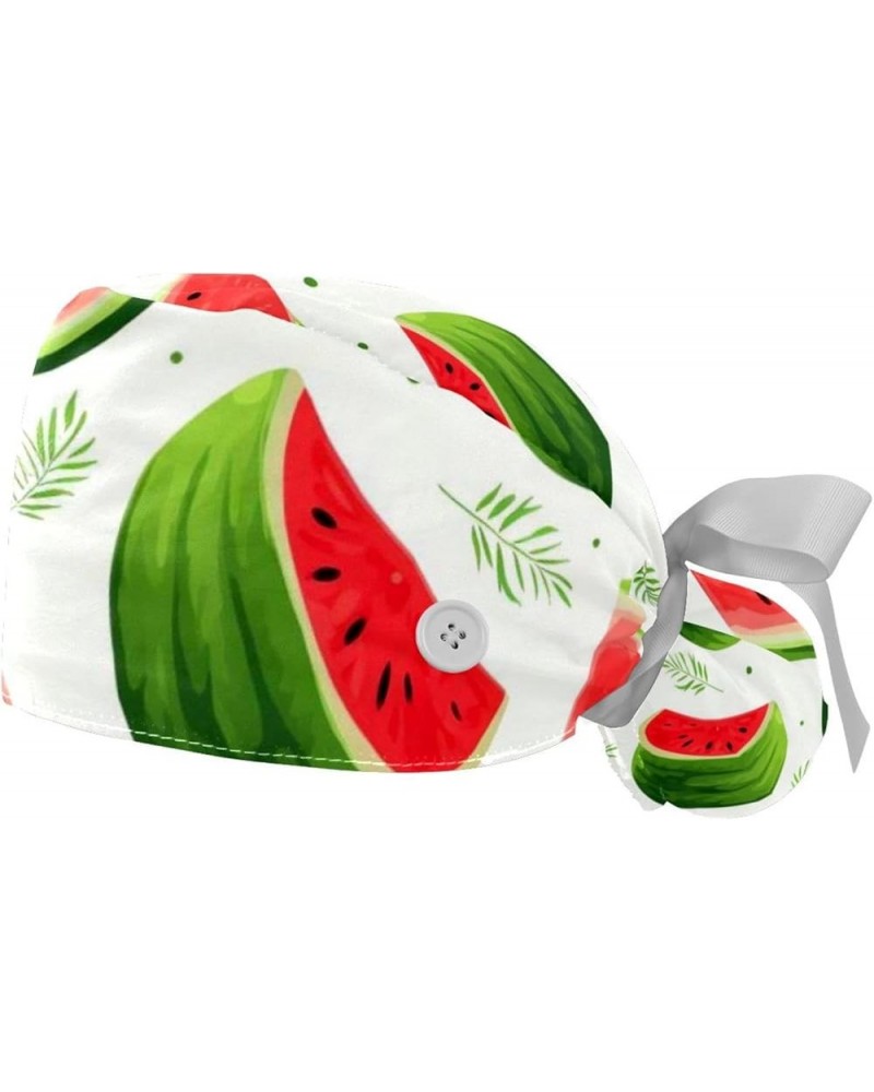 Watermelon Leaves Working Cap with Button Long Hair Adjustable Working Hat Ponytail Holder 2 Pcs Tie Back Hats Color 8 $12.53...