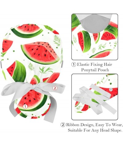 Watermelon Leaves Working Cap with Button Long Hair Adjustable Working Hat Ponytail Holder 2 Pcs Tie Back Hats Color 8 $12.53...