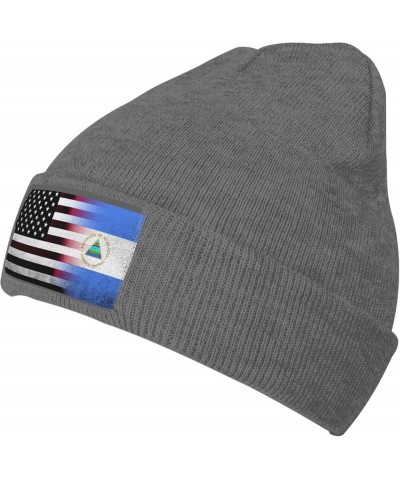 Black and White USA Nicaragua Flag Winter Knit Beanie Hats for Men & Women Knit Cuffed Cap Toboggan Skull Cap Deep Heather $9...