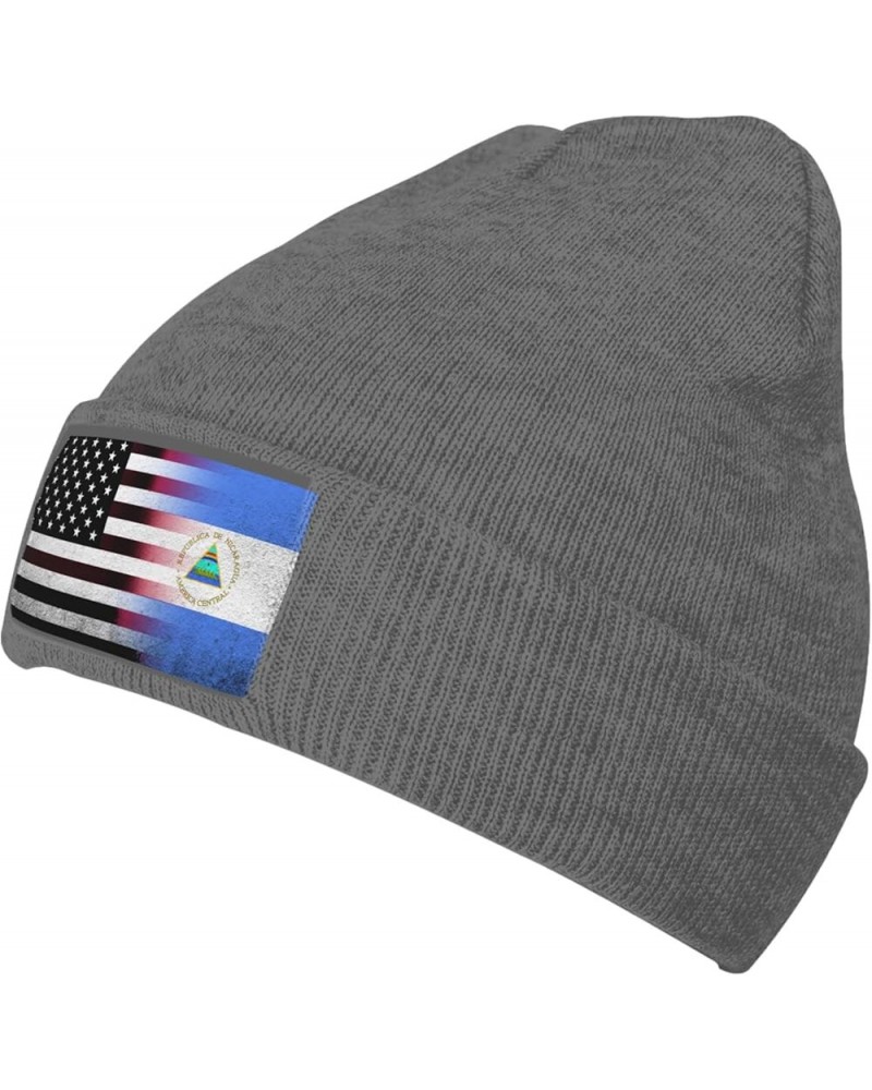 Black and White USA Nicaragua Flag Winter Knit Beanie Hats for Men & Women Knit Cuffed Cap Toboggan Skull Cap Deep Heather $9...