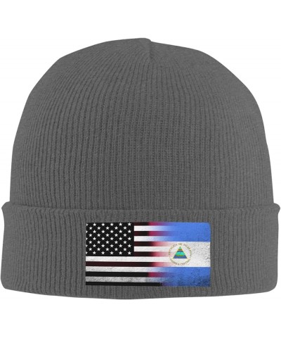 Black and White USA Nicaragua Flag Winter Knit Beanie Hats for Men & Women Knit Cuffed Cap Toboggan Skull Cap Deep Heather $9...